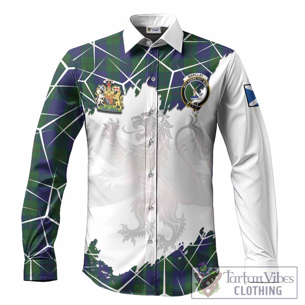 Barclay Tartan Long Sleeve Button Shirts with Family Crest and Lion Rampant Grunge Style