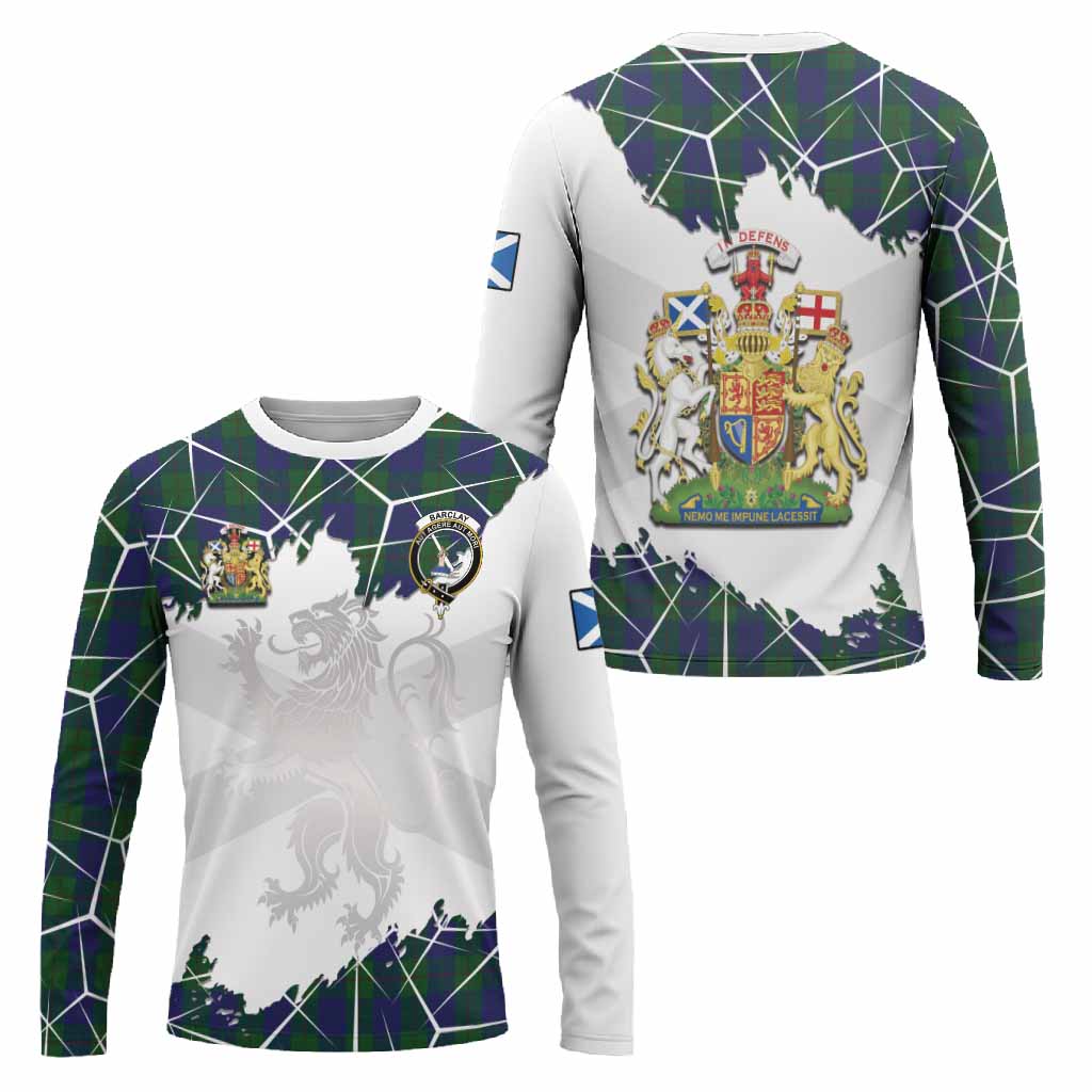 Barclay Tartan Long Sleeve T-Shirt with Family Crest and Lion Rampant Grunge Style