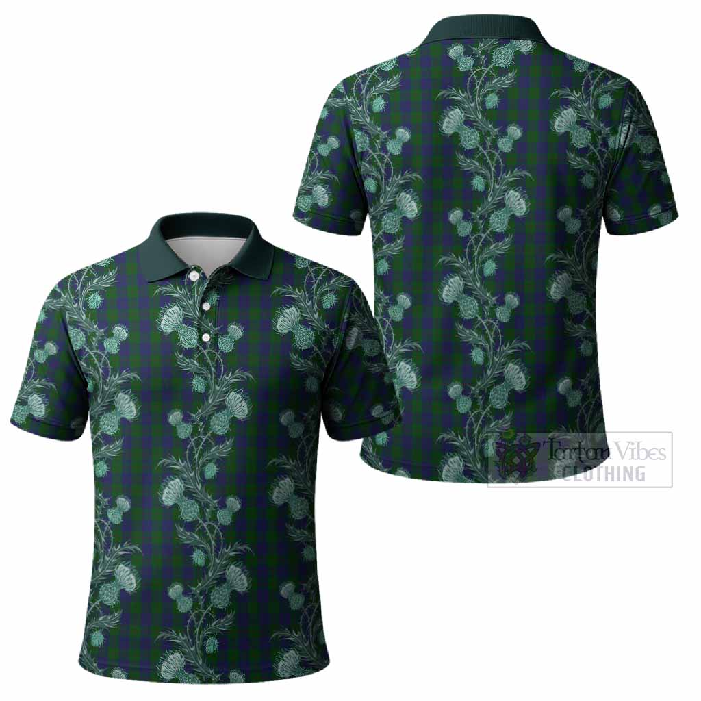 Barclay Tartan Polo Shirt Seamless Scottish Thistle Flowers