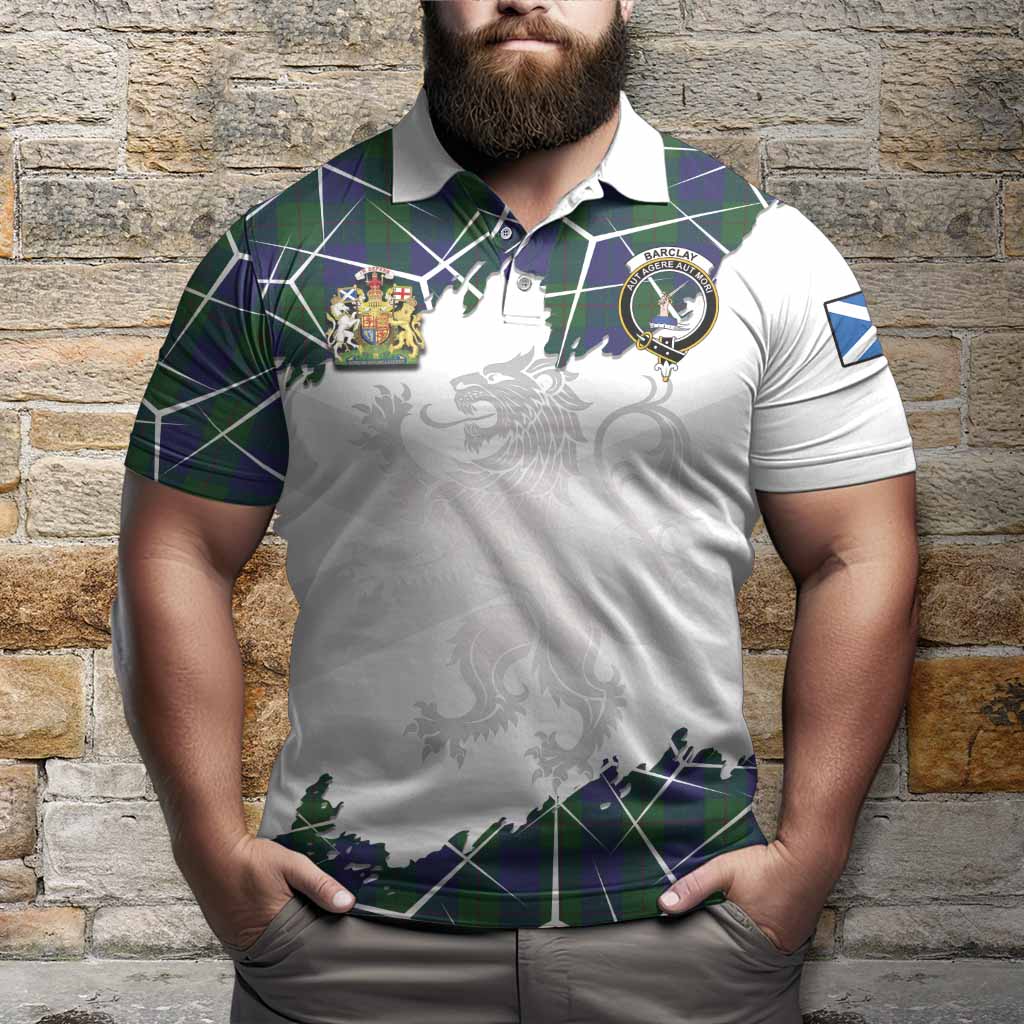 Barclay Tartan Polo Shirt with Family Crest and Lion Rampant Grunge Style