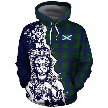 Barclay Tartan Scottish Cotton Hoodie Angry Lion With Soccer Ball Style