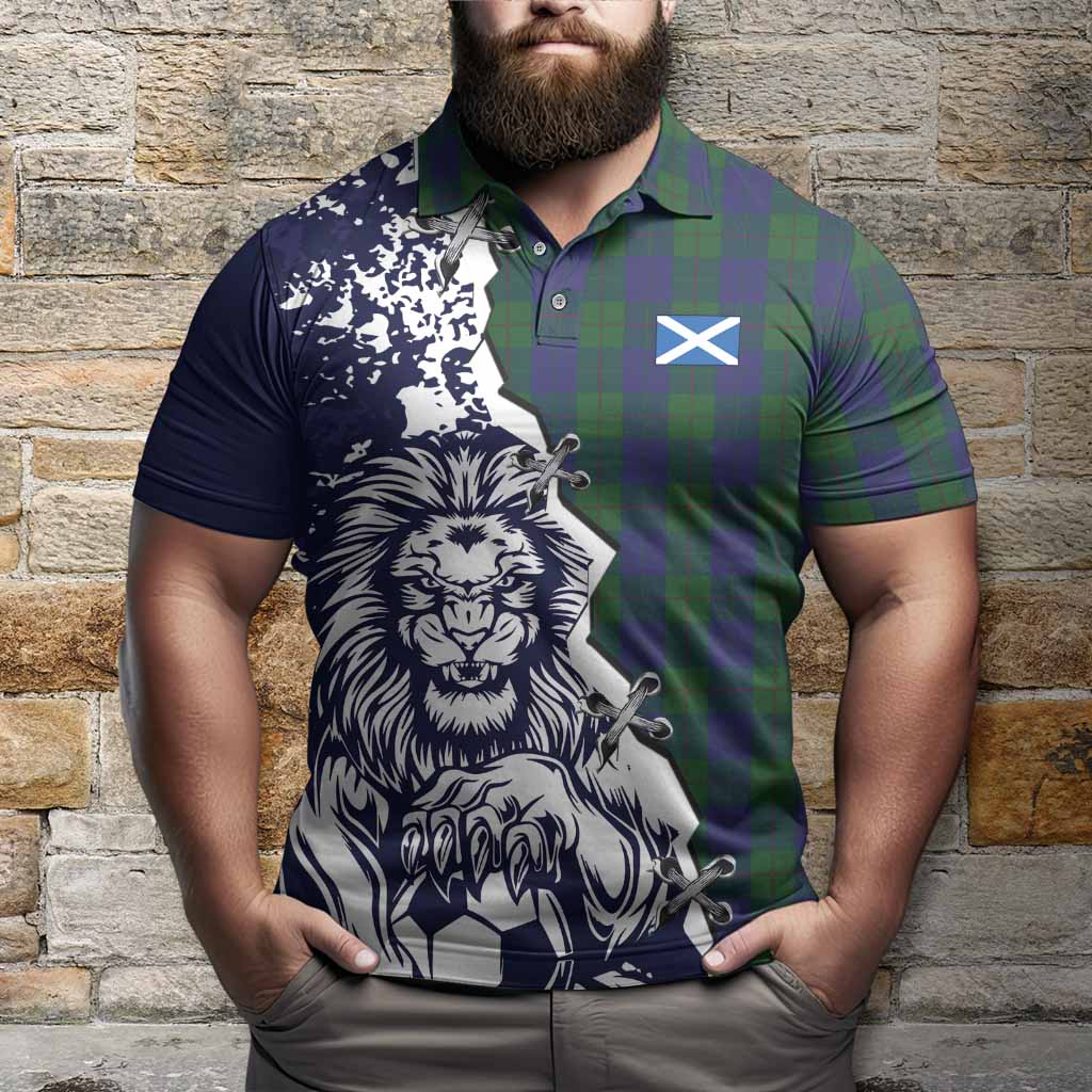 Barclay Tartan Scottish Polo Shirt Angry Lion With Soccer Ball Style