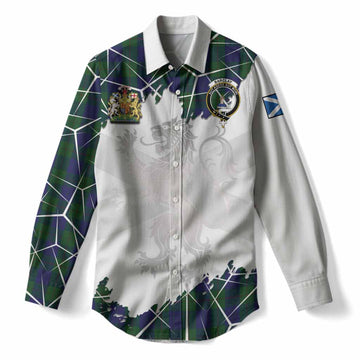 Barclay Tartan Women Casual Shirt with Family Crest and Lion Rampant Grunge Style