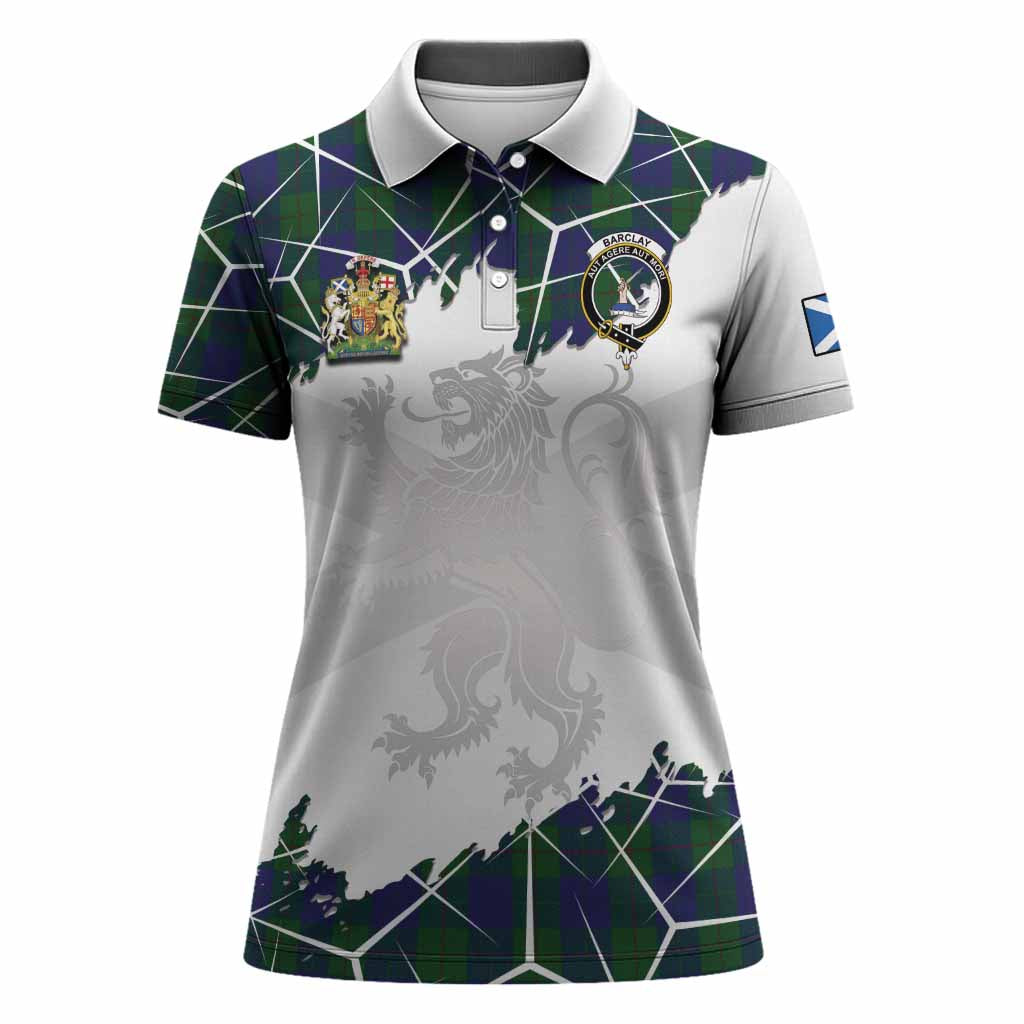 Barclay Tartan Women Polo Shirt with Family Crest and Lion Rampant Grunge Style