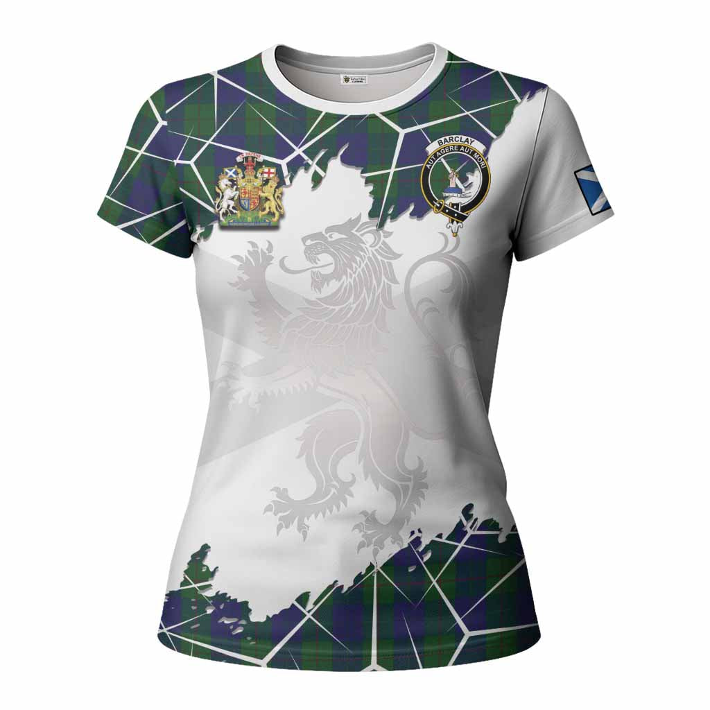 Barclay Tartan Women T shirt with Family Crest and Lion Rampant Grunge Style