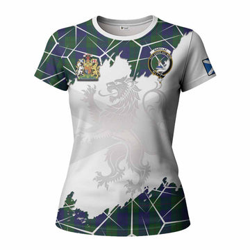 Barclay Tartan Women T shirt with Family Crest and Lion Rampant Grunge Style
