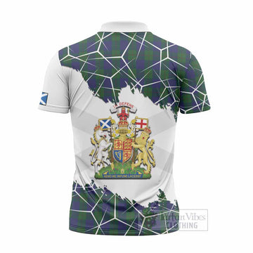Barclay Tartan Zipper Polo Shirt with Family Crest and Lion Rampant Grunge Style