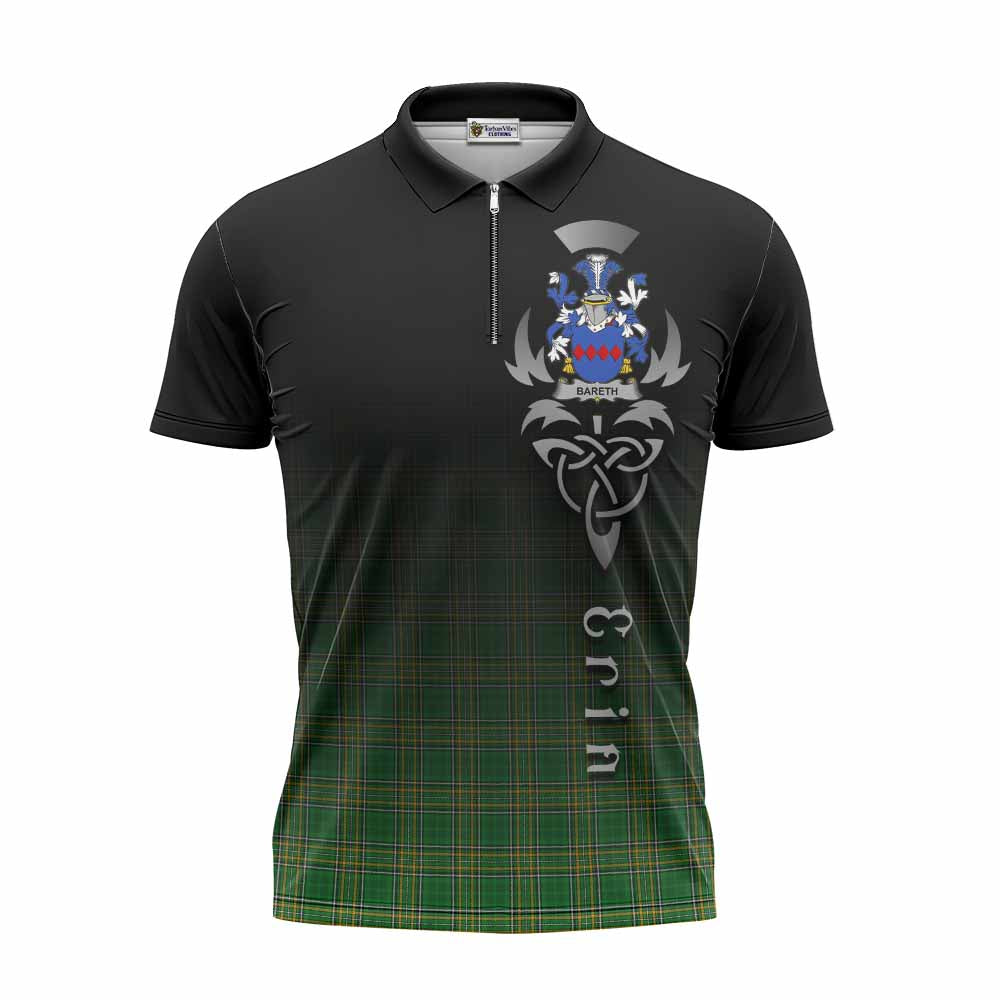 Tartan Vibes Clothing Bareth Irish Clan Zipper Polo Shirt with Coat of Arms Erin Go Bragh Celtic Inspired