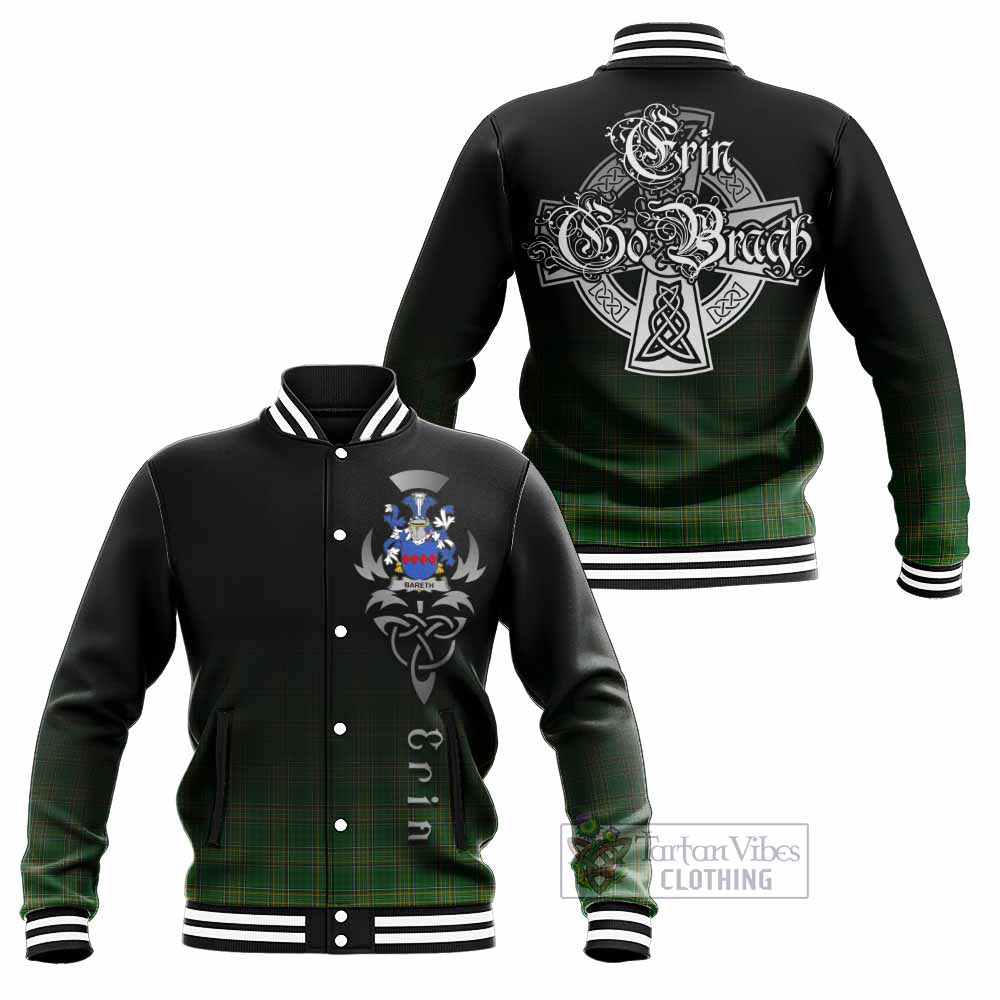 Tartan Vibes Clothing Bareth Irish Clan Baseball Jacket with Coat of Arms Erin Go Bragh Celtic Inspired