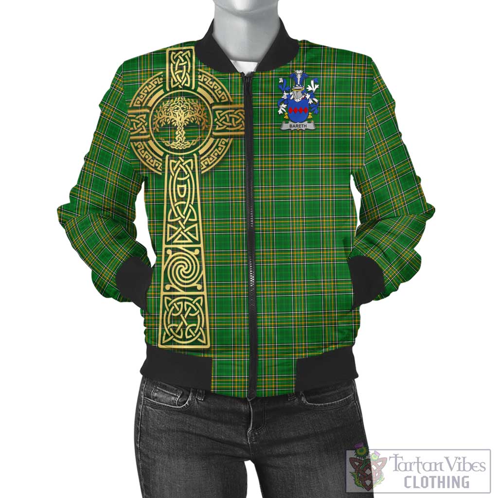 Tartan Vibes Clothing Bareth Irish Clan Tartan Bomber Jacket with Coat of Arms Celtic Tree of Life Style