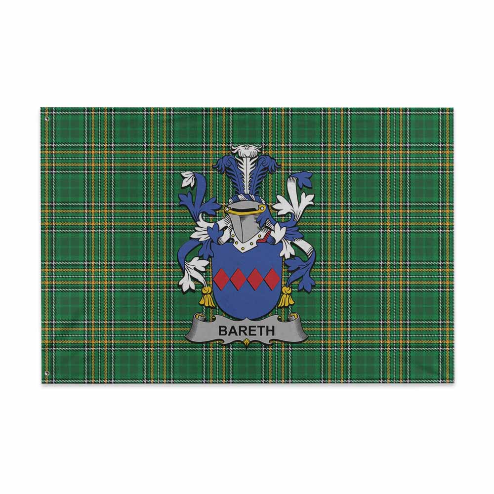Tartan Vibes Clothing Bareth Irish Clan Tartan House Flag with Coat of Arms