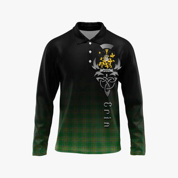 Tartan Vibes Clothing Barker Irish Clan Long Sleeve Polo Shirt with Coat of Arms Erin Go Bragh Celtic Inspired