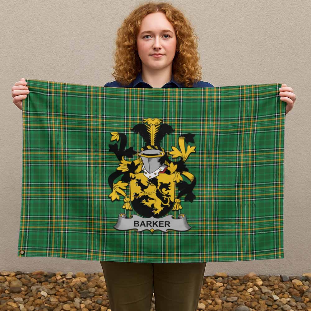 Tartan Vibes Clothing Barker Irish Clan Tartan House Flag with Coat of Arms