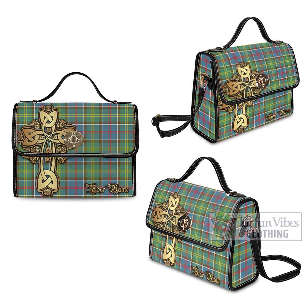 Tartan Vibes Clothing Barr Tartan Waterproof Canvas Bag Golden Thistle Celtic Cross Style