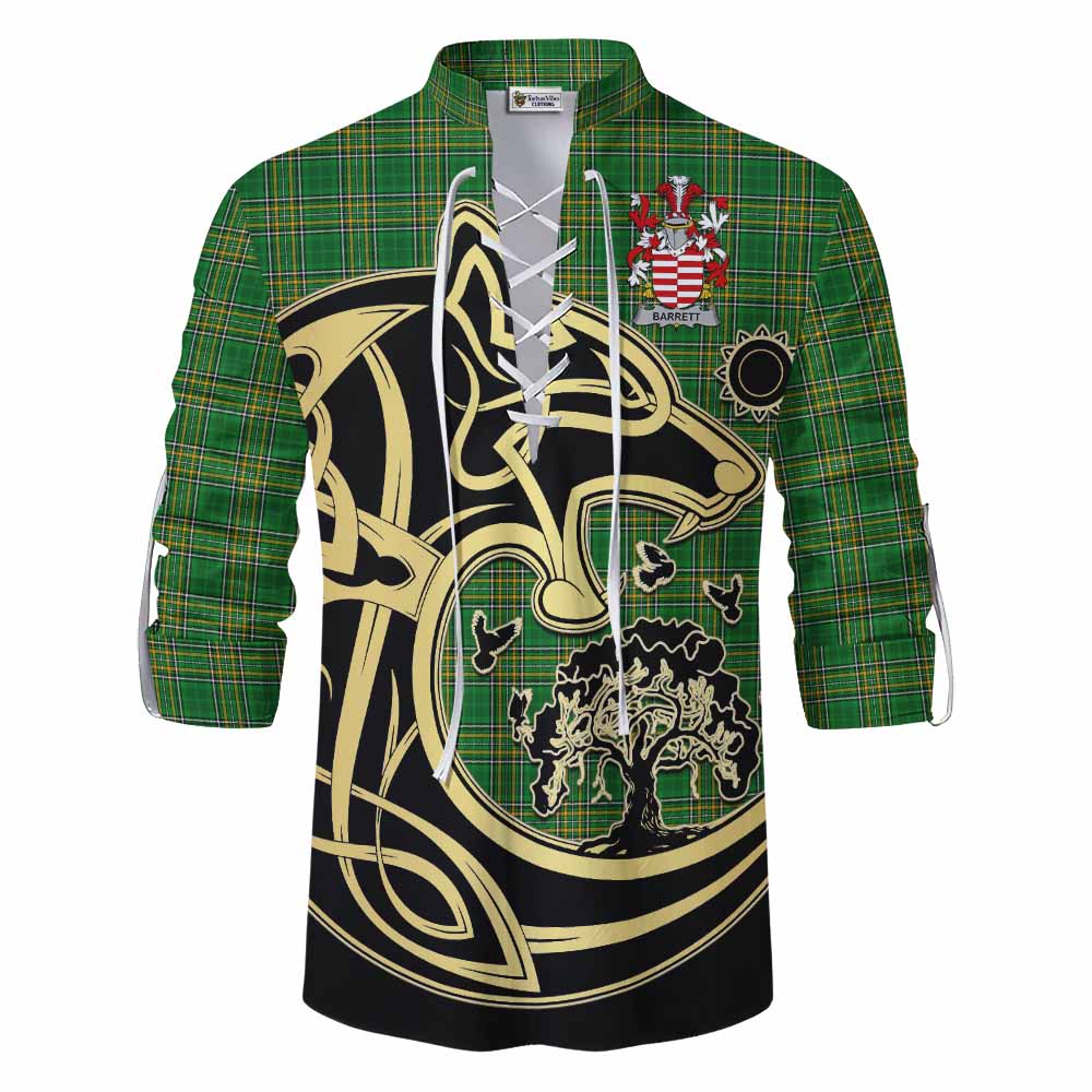 Tartan Vibes Clothing Barrett Irish Tartan Ghillie Kilt Shirt with Coat of Arms Celtic Wolf Style