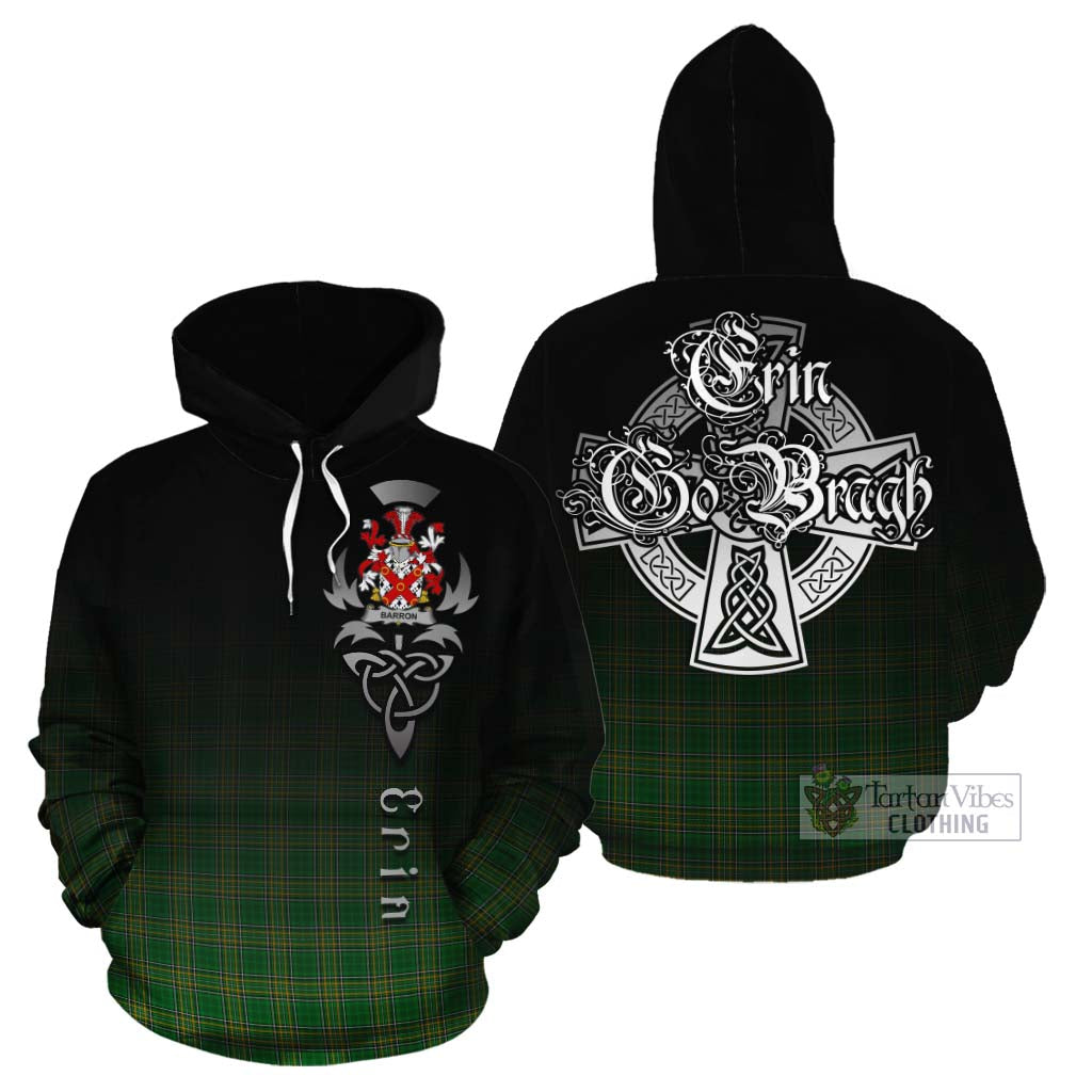 Tartan Vibes Clothing Barron Irish Clan Cotton Hoodie with Coat of Arms Erin Go Bragh Celtic Inspired