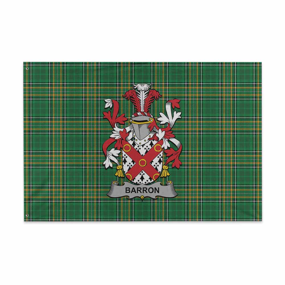 Tartan Vibes Clothing Barron Irish Clan Tartan House Flag with Coat of Arms
