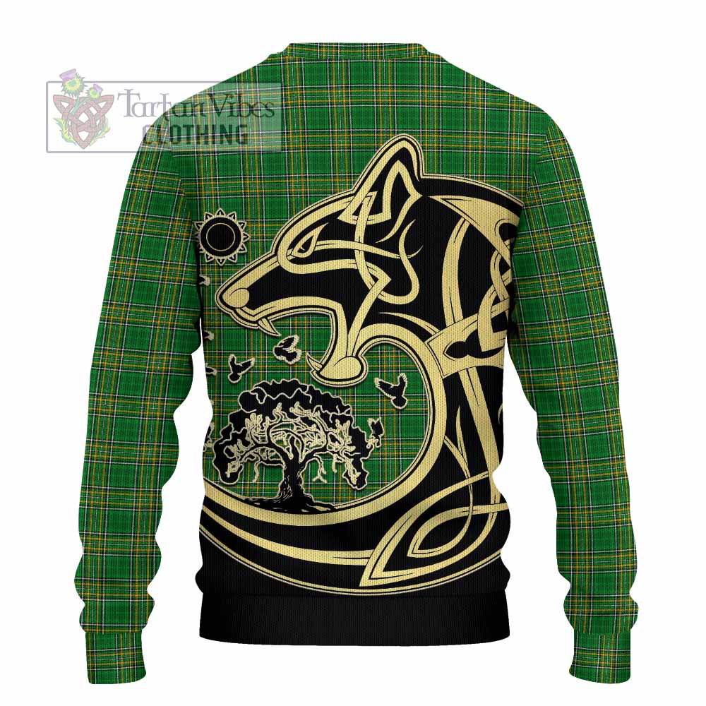 Tartan Vibes Clothing Barton Irish Tartan Knitted Sweater with Coat of Arms Celtic Wolf Style