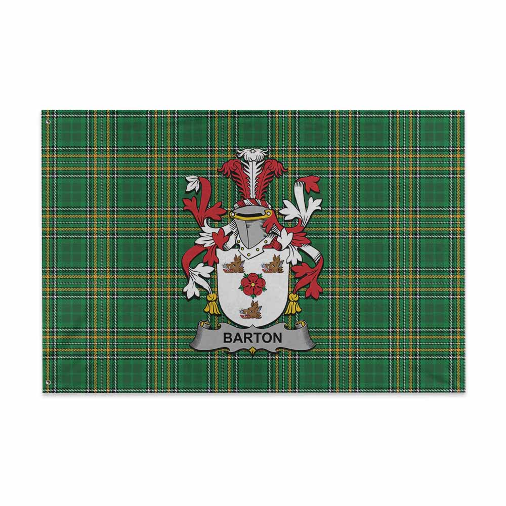 Tartan Vibes Clothing Barton Irish Clan Tartan House Flag with Coat of Arms