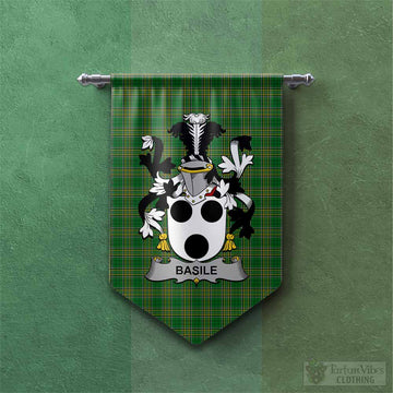 Basile Irish Clan Tartan Gonfalon, Tartan Banner with Coat of Arms