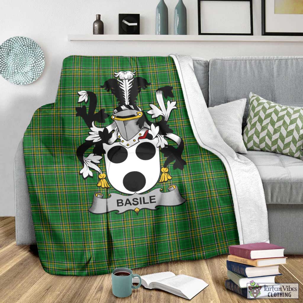 Tartan Vibes Clothing Basile Irish Clan Tartan Blanket with Coat of Arms
