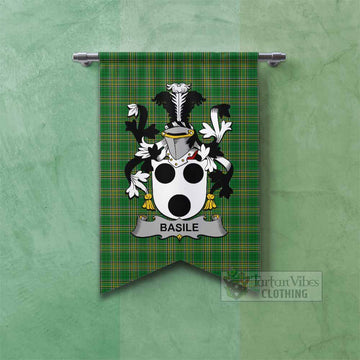 Basile Irish Clan Tartan Gonfalon, Tartan Banner with Coat of Arms