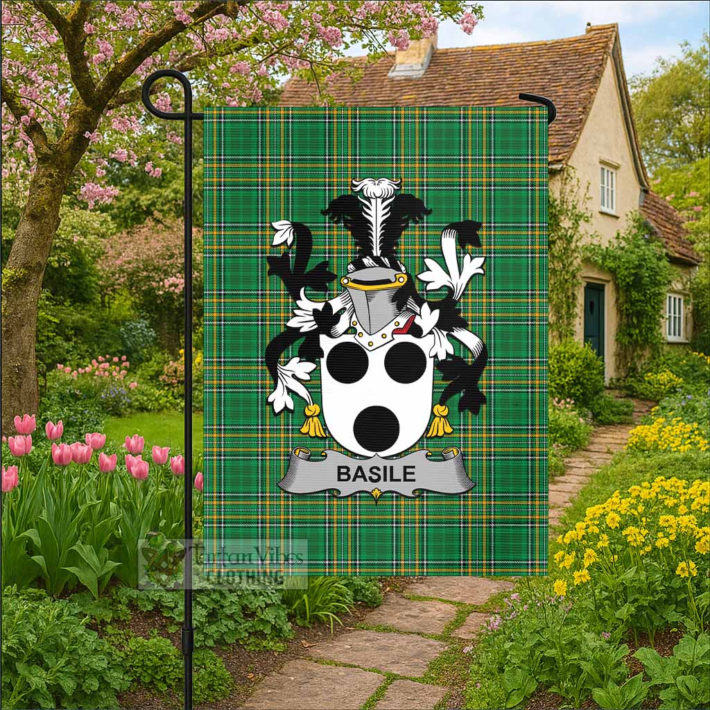 Basile Irish Clan Tartan Flag with Coat of Arms