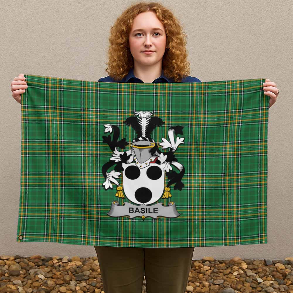Tartan Vibes Clothing Basile Irish Clan Tartan House Flag with Coat of Arms
