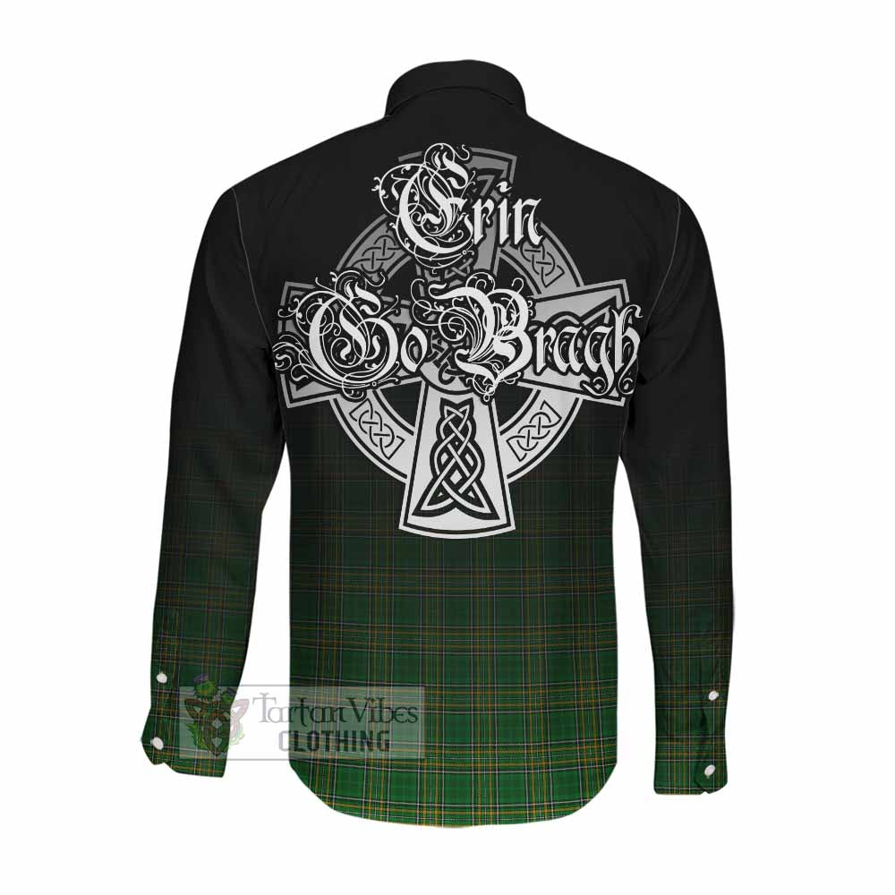 Tartan Vibes Clothing Bateman Irish Clan Long Sleeve Button Shirt with Coat of Arms Erin Go Bragh Celtic Inspired
