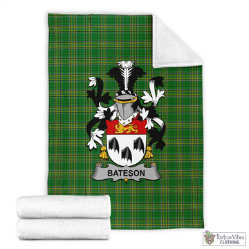 Tartan Vibes Clothing Bateson Irish Clan Tartan Blanket with Coat of Arms