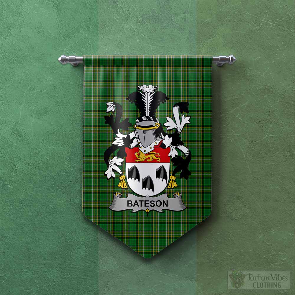 Tartan Vibes Clothing Bateson Irish Clan Tartan Gonfalon, Tartan Banner with Coat of Arms