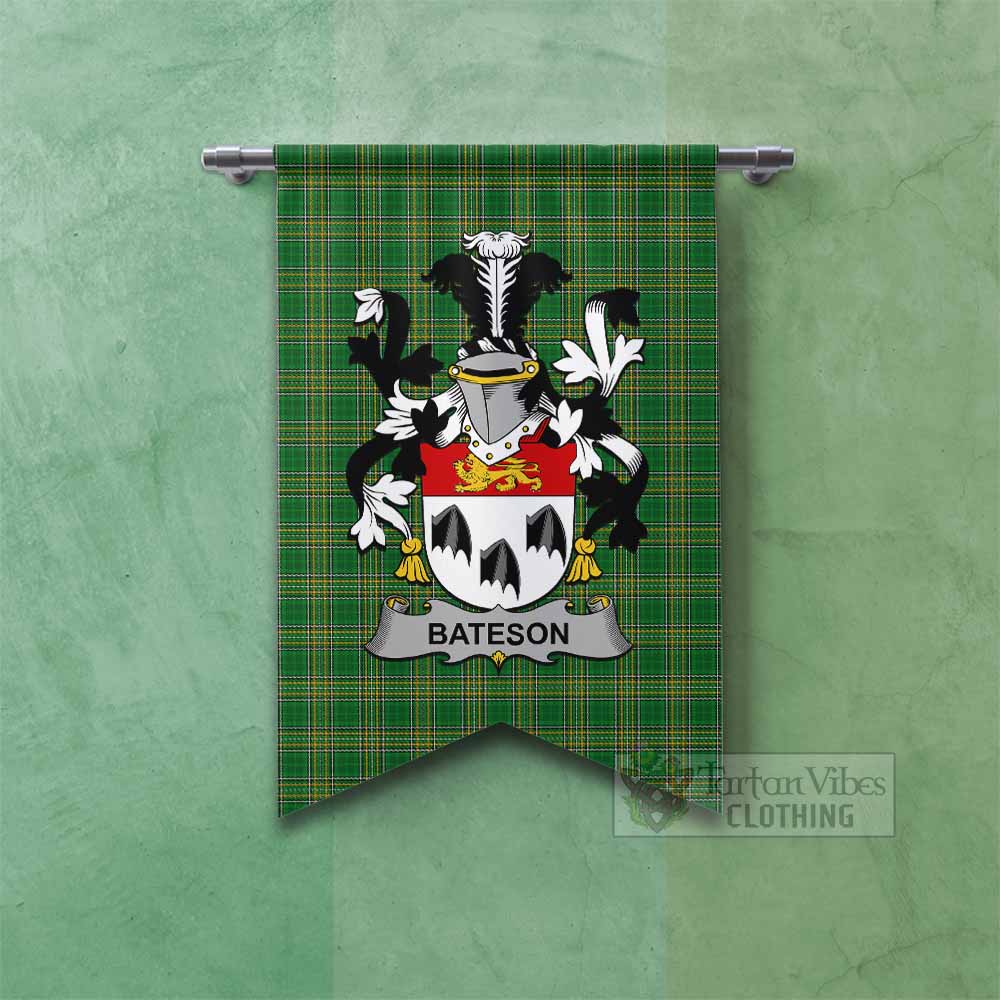 Tartan Vibes Clothing Bateson Irish Clan Tartan Gonfalon, Tartan Banner with Coat of Arms