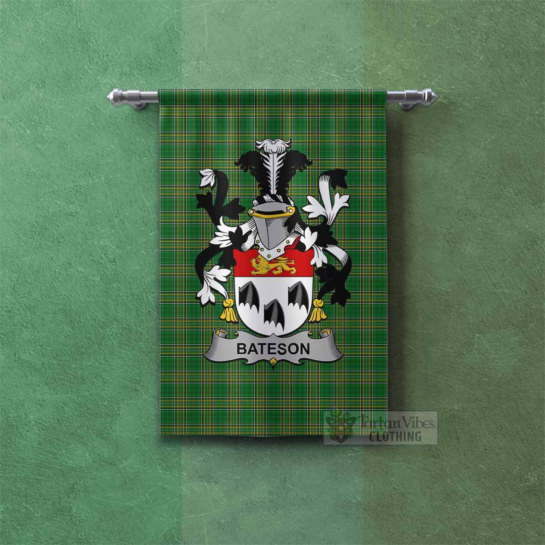 Tartan Vibes Clothing Bateson Irish Clan Tartan Gonfalon, Tartan Banner with Coat of Arms