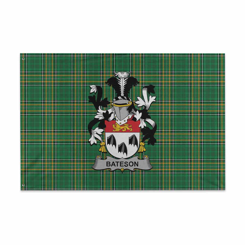 Tartan Vibes Clothing Bateson Irish Clan Tartan House Flag with Coat of Arms