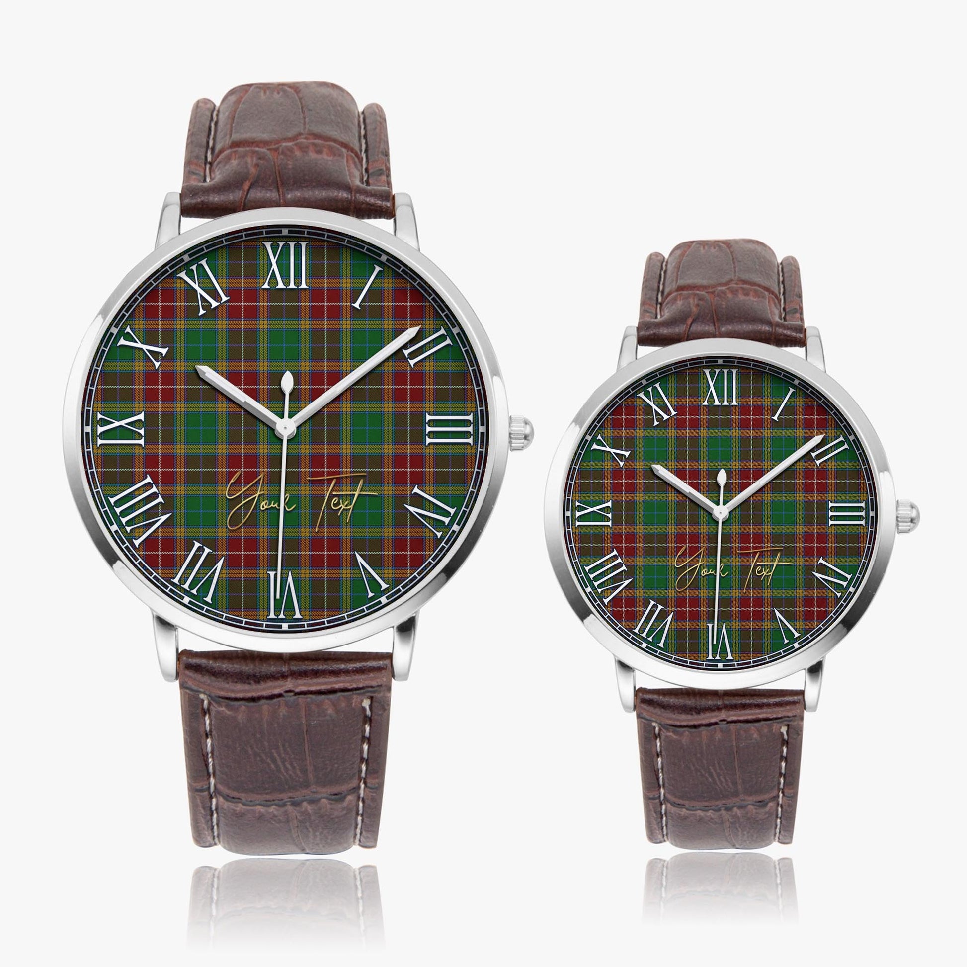 Baxter Tartan Personalized Your Text Leather Trap Quartz Watch Ultra Thin Silver Case With Brown Leather Strap - Tartanvibesclothing