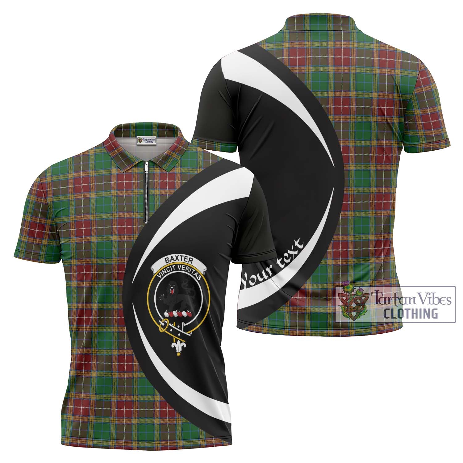 Tartan Vibes Clothing Baxter Tartan Zipper Polo Shirt with Family Crest Circle Style