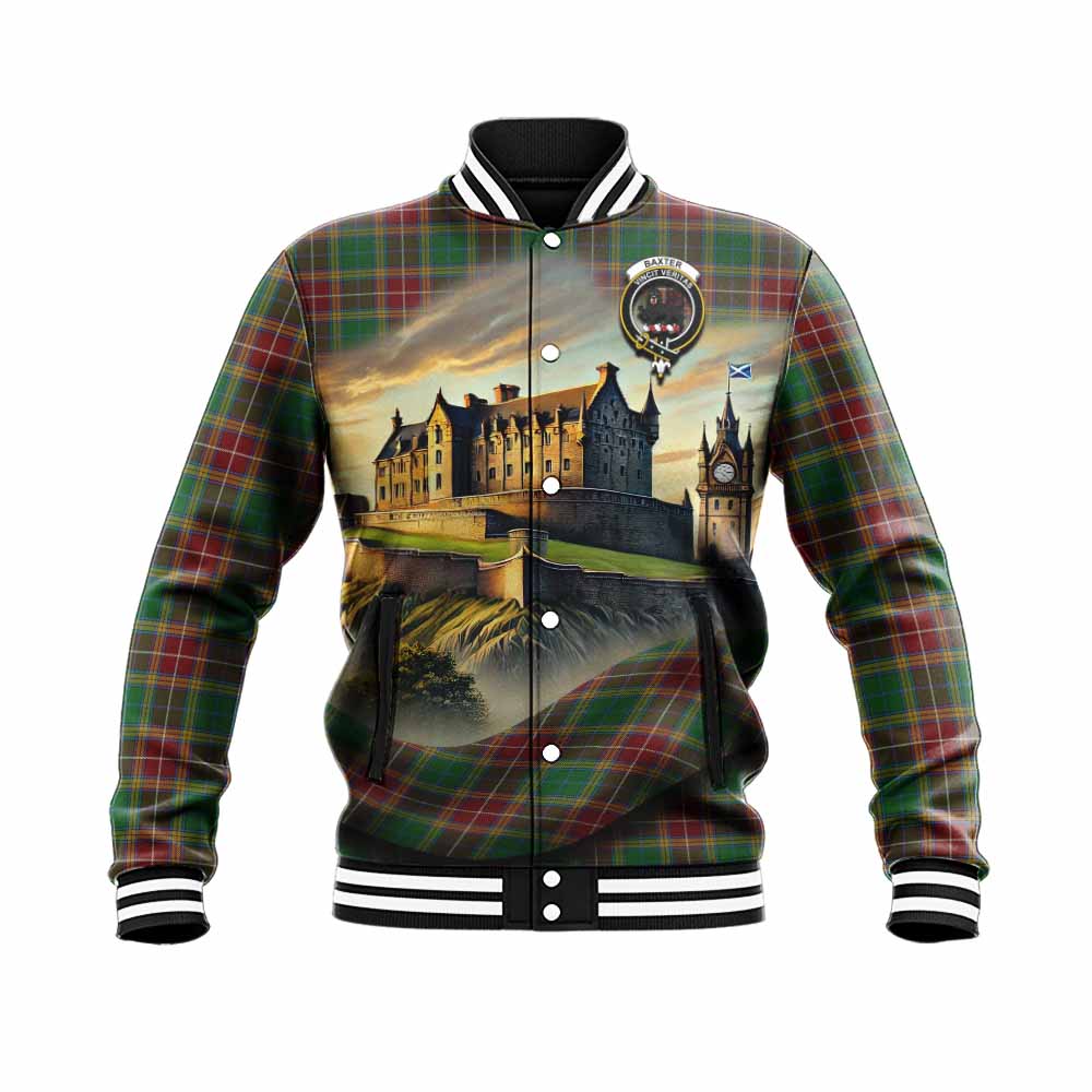 Tartan Vibes Clothing Baxter Tartan Family Crest Baseball Jacket with Scottish Ancient Castle Style