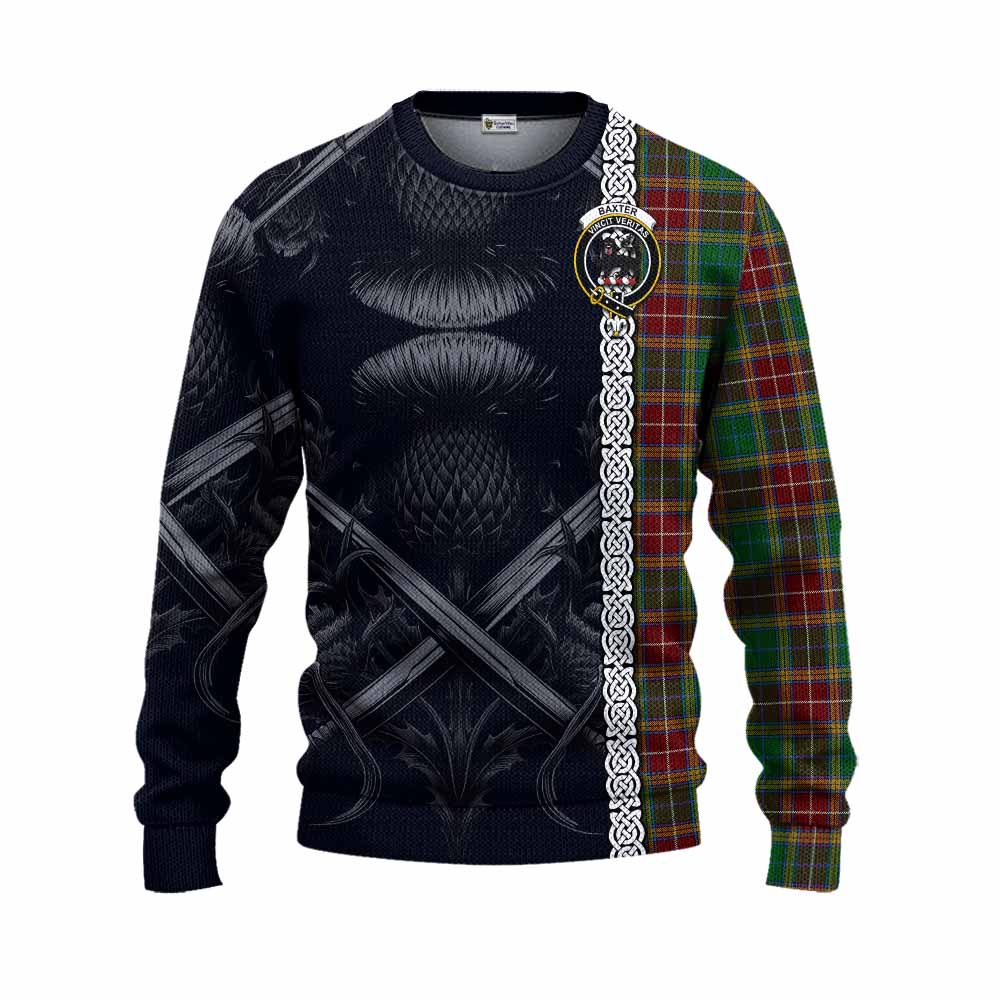 Tartan Vibes Clothing Baxter Tartan Knitted Sweater with Family Crest Cross Sword Thistle Celtic Vibes