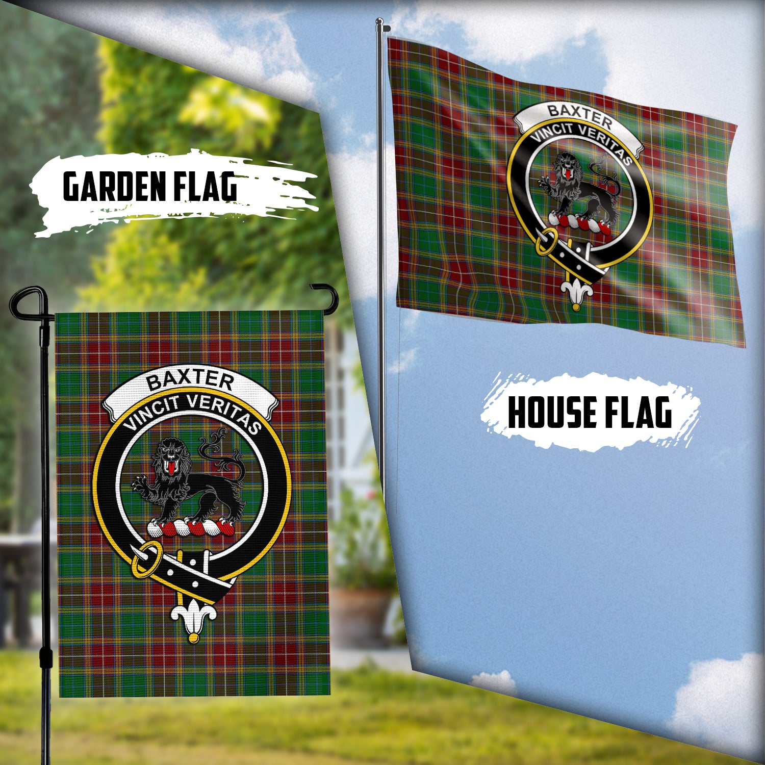 Baxter Tartan Flag with Family Crest Garden Flag (Vertical) - Tartanvibesclothing