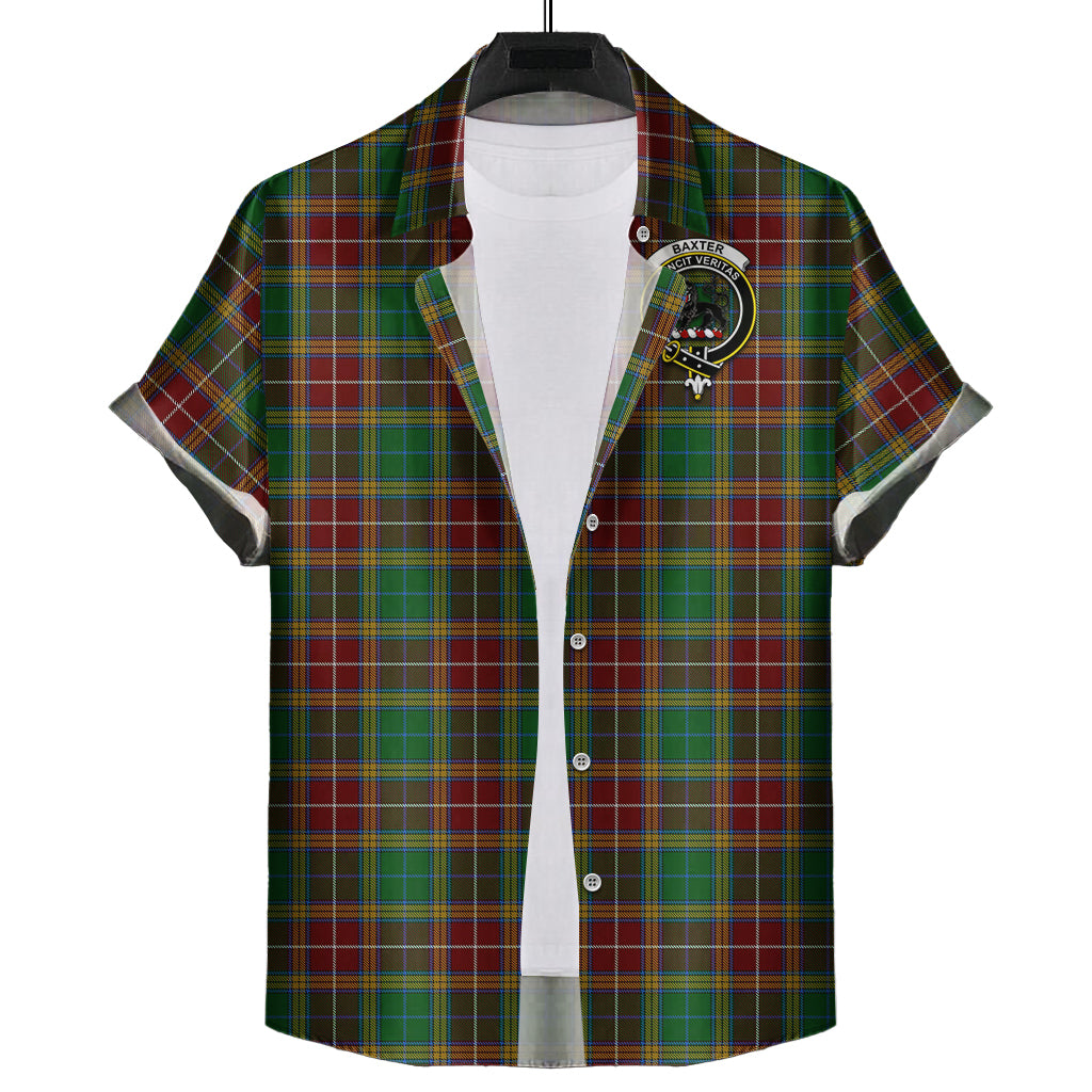 Baxter Tartan Short Sleeve Button Down Shirt with Family Crest - Tartanvibesclothing