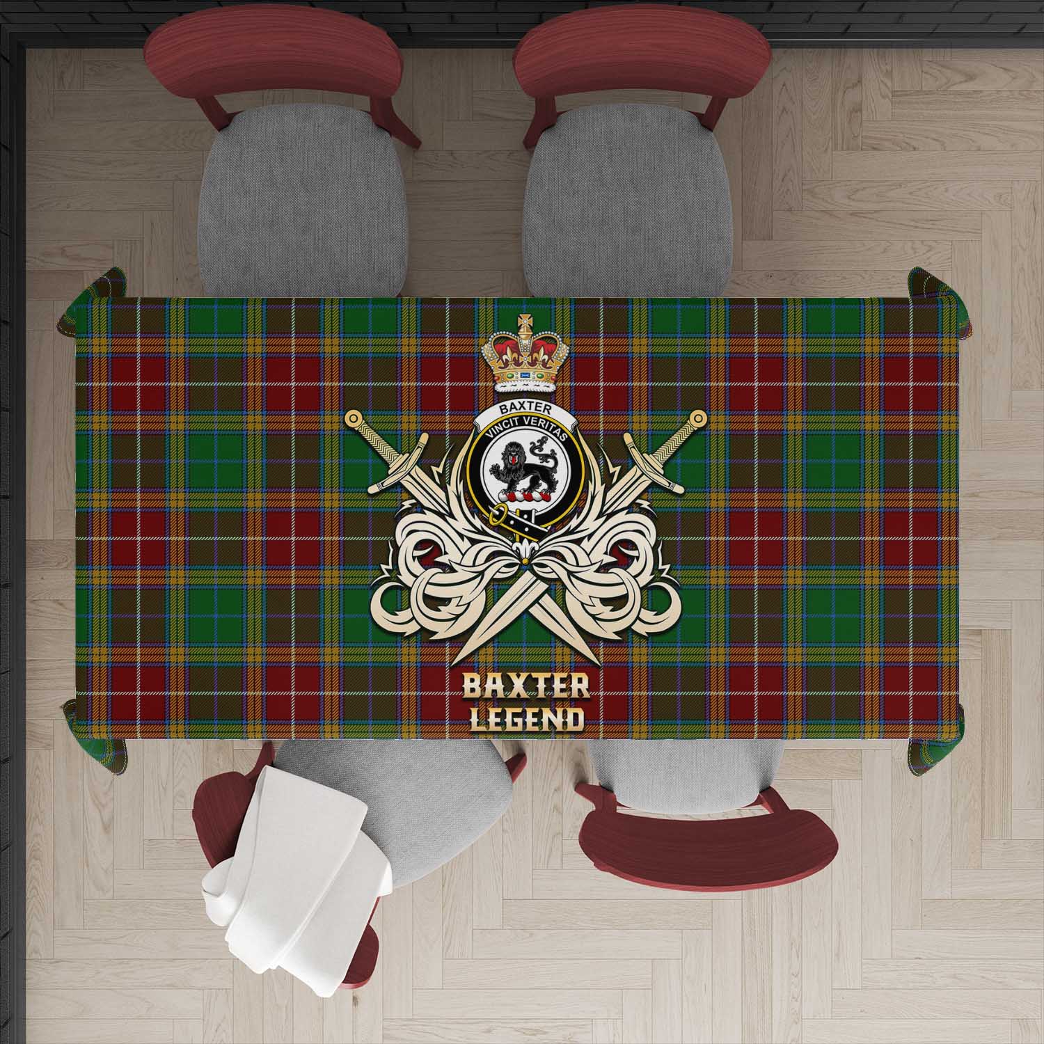 Tartan Vibes Clothing Baxter Tartan Tablecloth with Clan Crest and the Golden Sword of Courageous Legacy