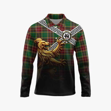 Baxter Crest Tartan Long Sleeve Polo Shirt with Golden Lion Emblem Celtic Style