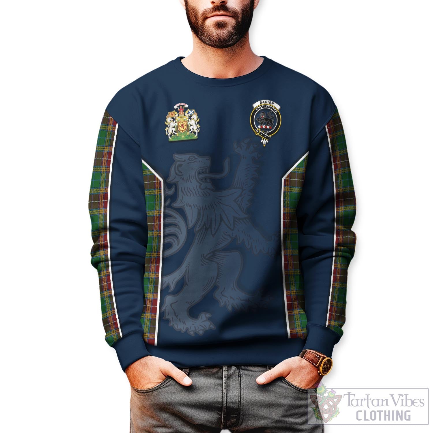 Tartan Vibes Clothing Baxter Tartan Sweater with Family Crest and Lion Rampant Vibes Sport Style