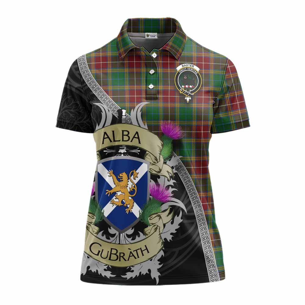 Tartan Vibes Clothing Baxter Tartan Family Crest Women's Polo Shirt Lion Rampant Royal Thistle Shield Celtic Inspired