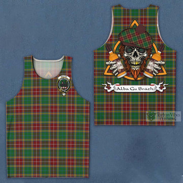 Tartan Vibes Clothing Baxter Tartan Men's Tank Top with Family Crest and Bearded Skull Holding Bottles of Whiskey