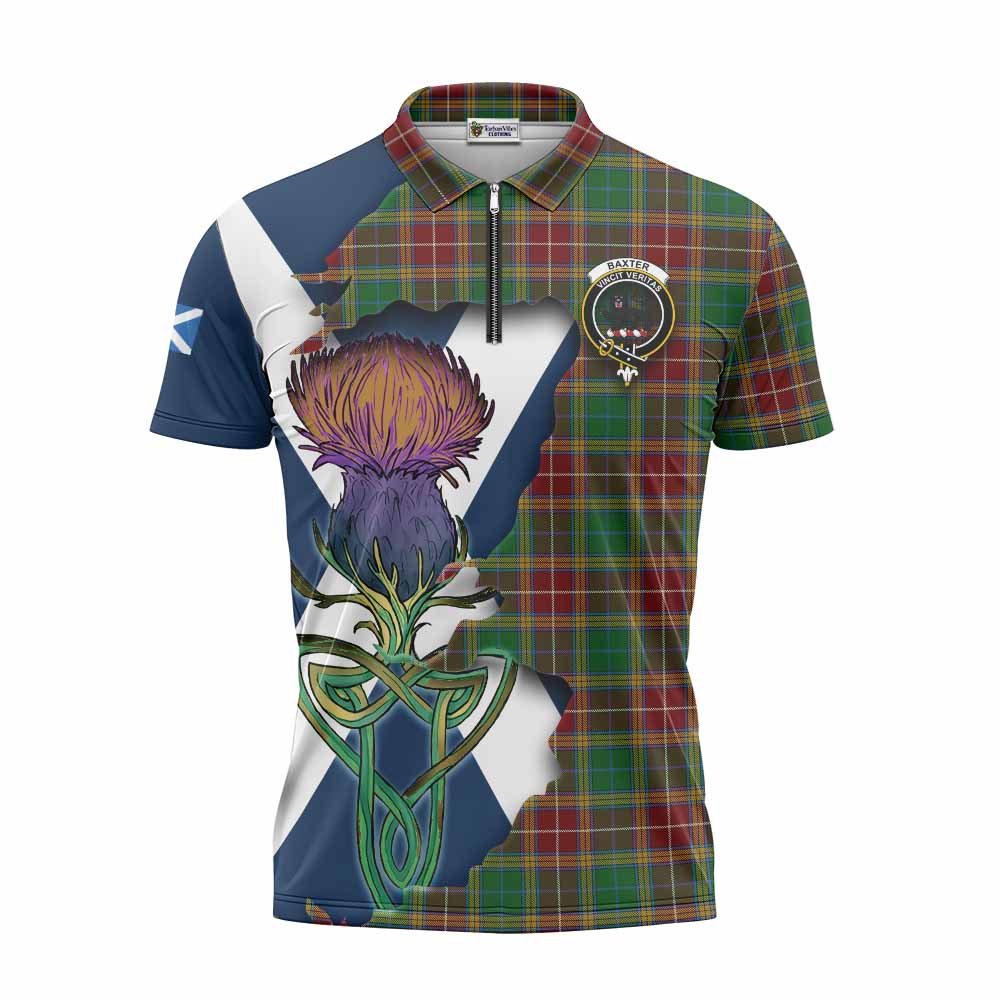 Tartan Vibes Clothing Baxter Tartan Family Crest Zipper Polo Shirt Scottish Thistle Celtic Inspired