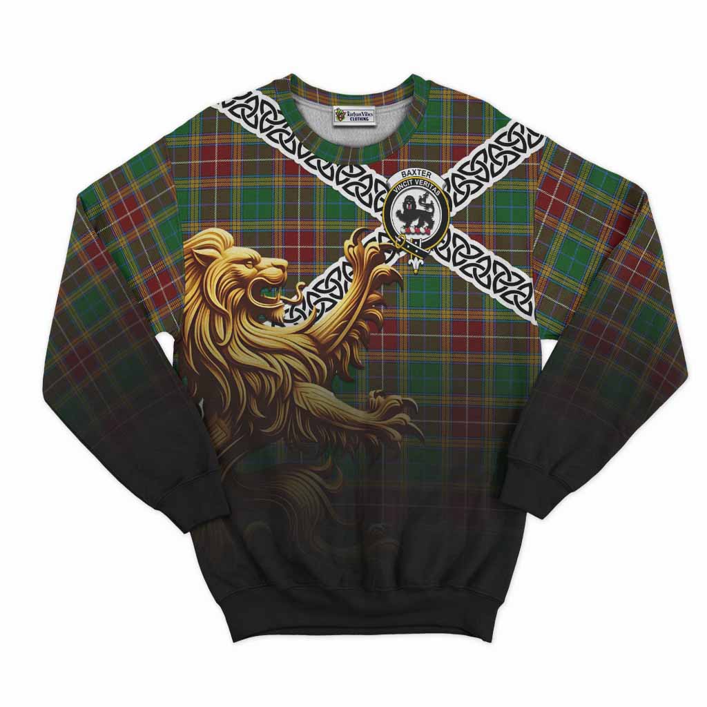 Tartan Vibes Clothing Baxter Crest Tartan Sweatshirt with Golden Lion Emblem Celtic Style