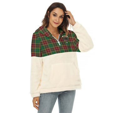 Baxter Tartan Half Style Women's Borg Fleece Hoodie with Half Zip with Family Crest