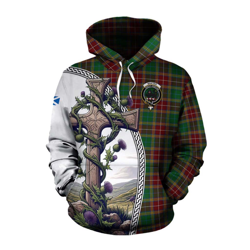 Tartan Vibes Clothing Baxter Tartan Cotton Hoodie with Family Crest and St. Andrew's Cross Accented by Thistle Vines