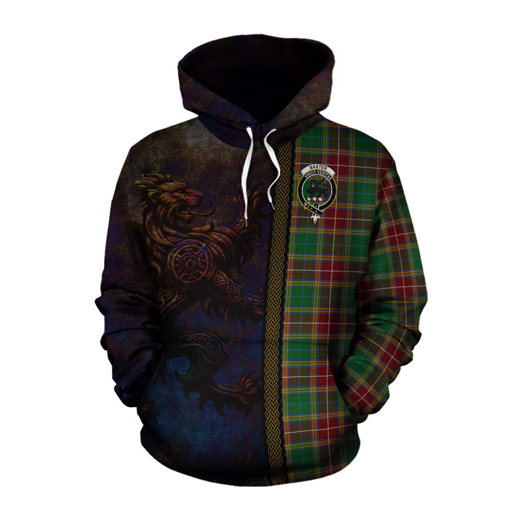 Tartan Vibes Clothing Baxter Tartan Family Crest Cotton Hoodie Alba Gu Brath Be Brave Lion Ancient Style